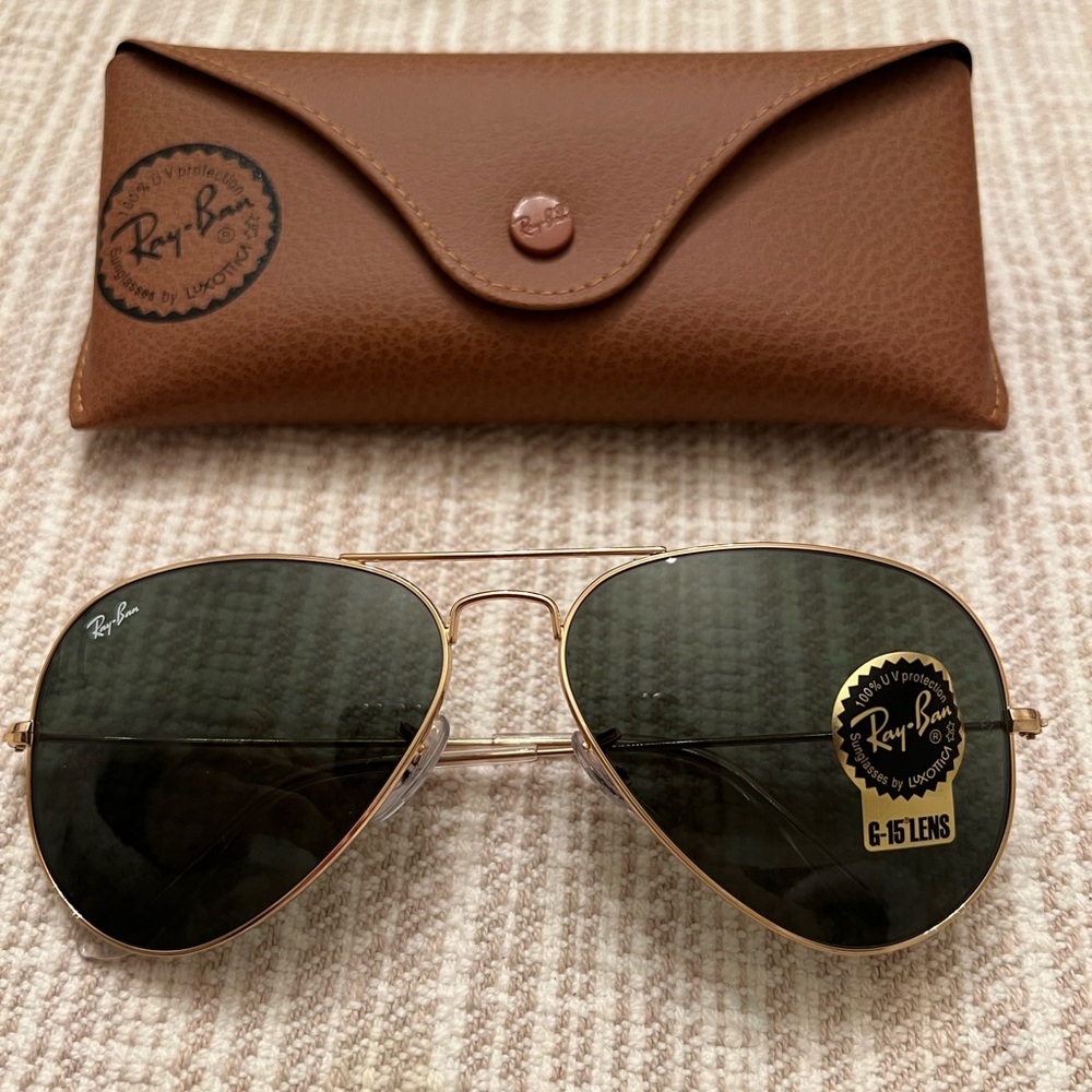 Ray-Ban Aviator Sunglasses - Gold Frame, Dark Green Lenses - Unisex